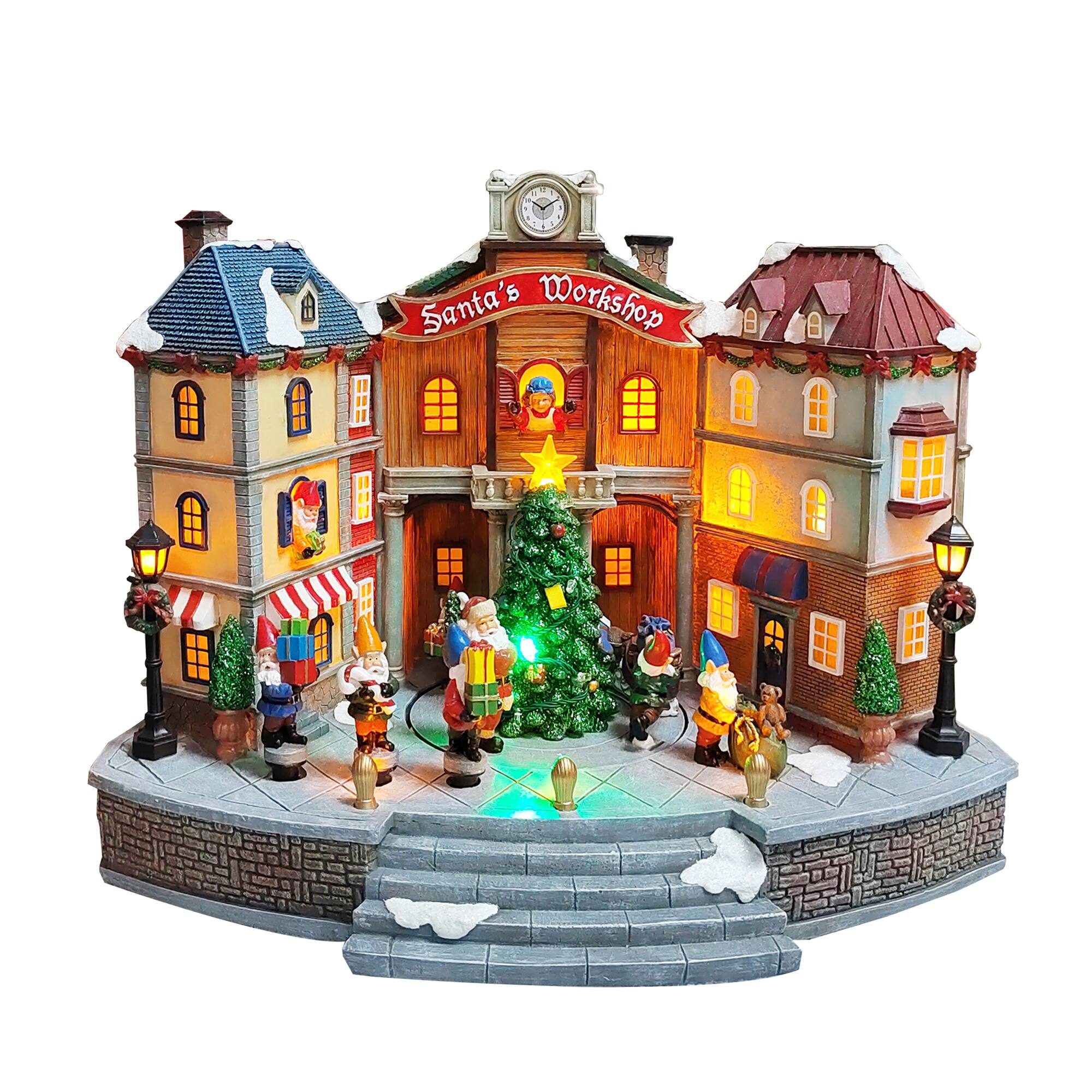 Moments in Time 10.83” Animated Santa’s Workshop Town Center Décor